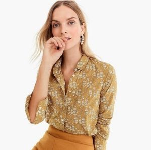 J. Crew Liberty of London Slim Perfect Floral Button Down Shirt Ochre Ivory 10